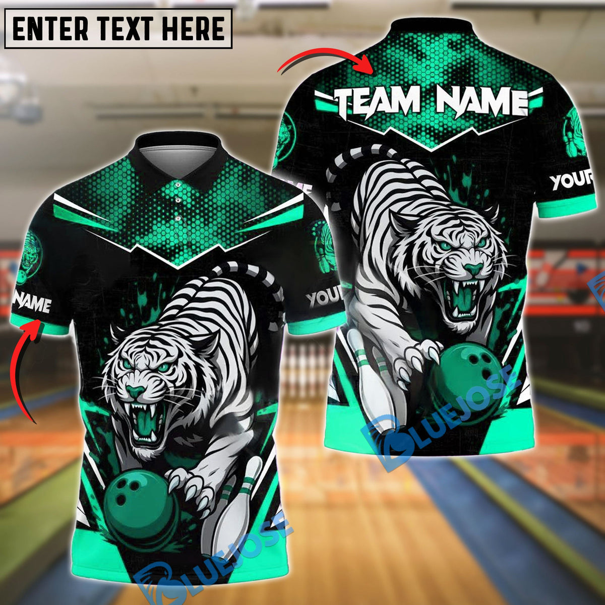 BlueJose Bowling And Pins White Tiger Fury Customized Name, Team Name 3D Shirt (4 Colors)
