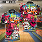 BlueJose Bowling Funky Love Ball Cool Graffiti Style Customized Name, Team Name 3D Shirt (4 Colors)