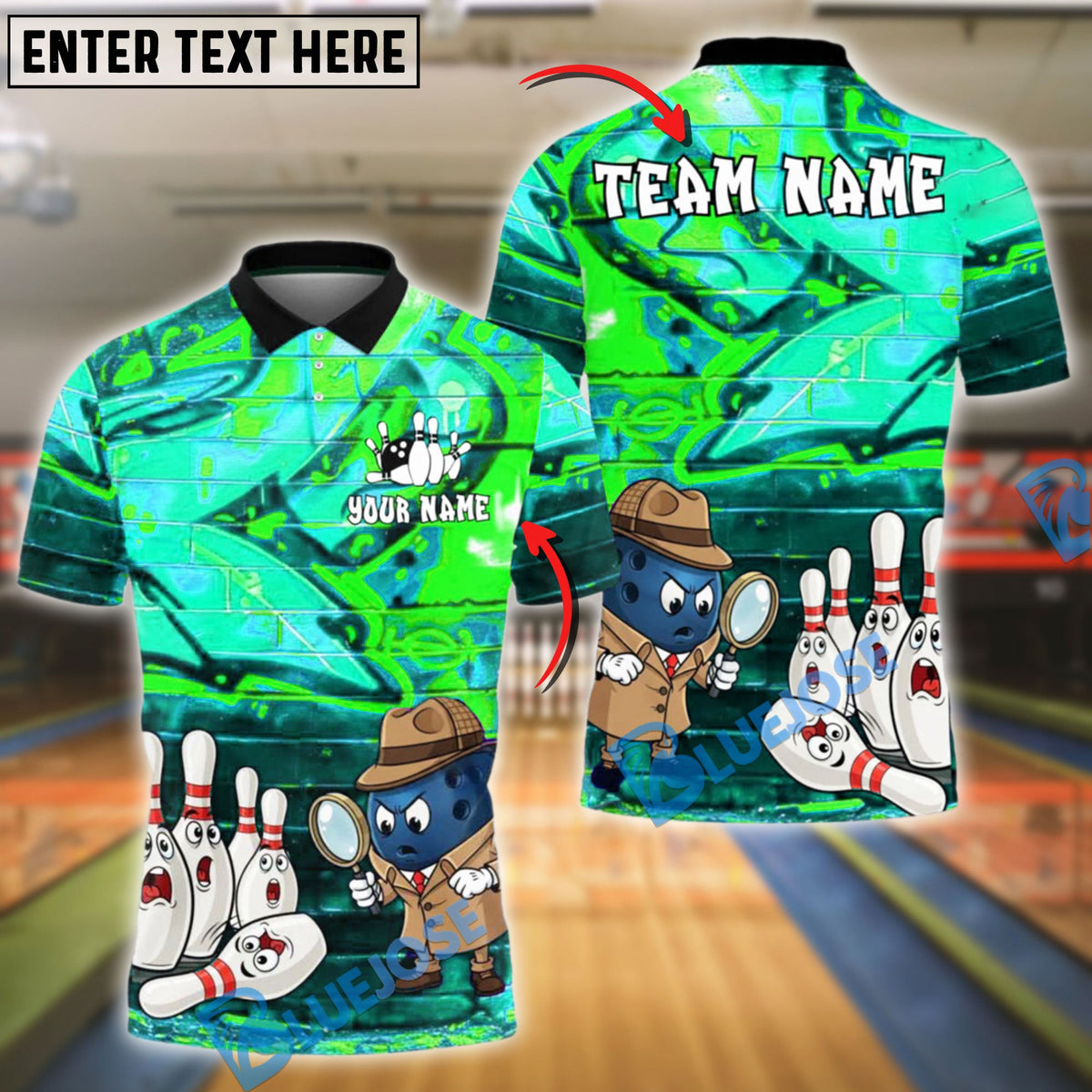BlueJose Bowling Detective Ball Solving Pin Mystery Customized Name, Team Name 3D Shirt (4 Colors)