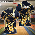 BlueJose Bowling Golden Bowling King Lightning Pins Customized Name, Team Name 3D Shirt (4 Colors)