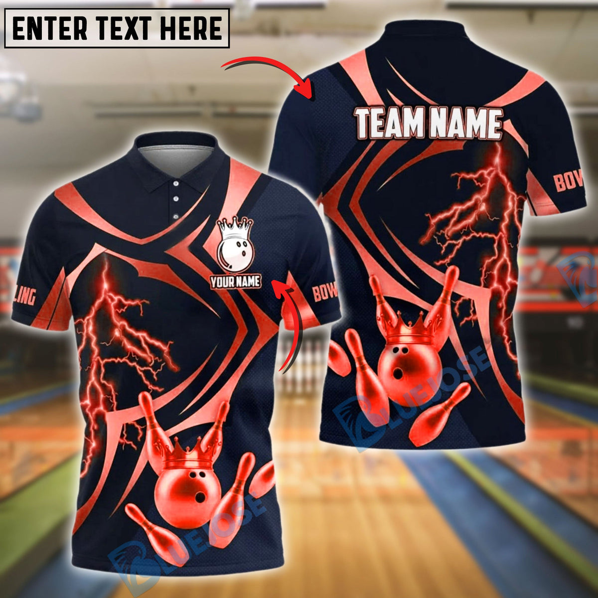 BlueJose Bowling Golden Bowling King Lightning Pins Customized Name, Team Name 3D Shirt (4 Colors)