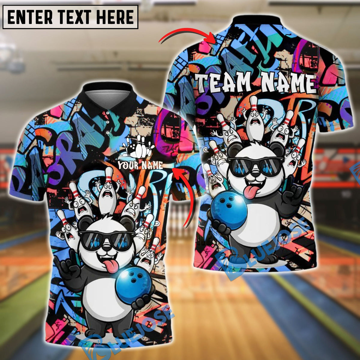 BlueJose Bowling And Pins Panda Cool Style Customized Name, Team Name 3D Shirt (4 Colors)