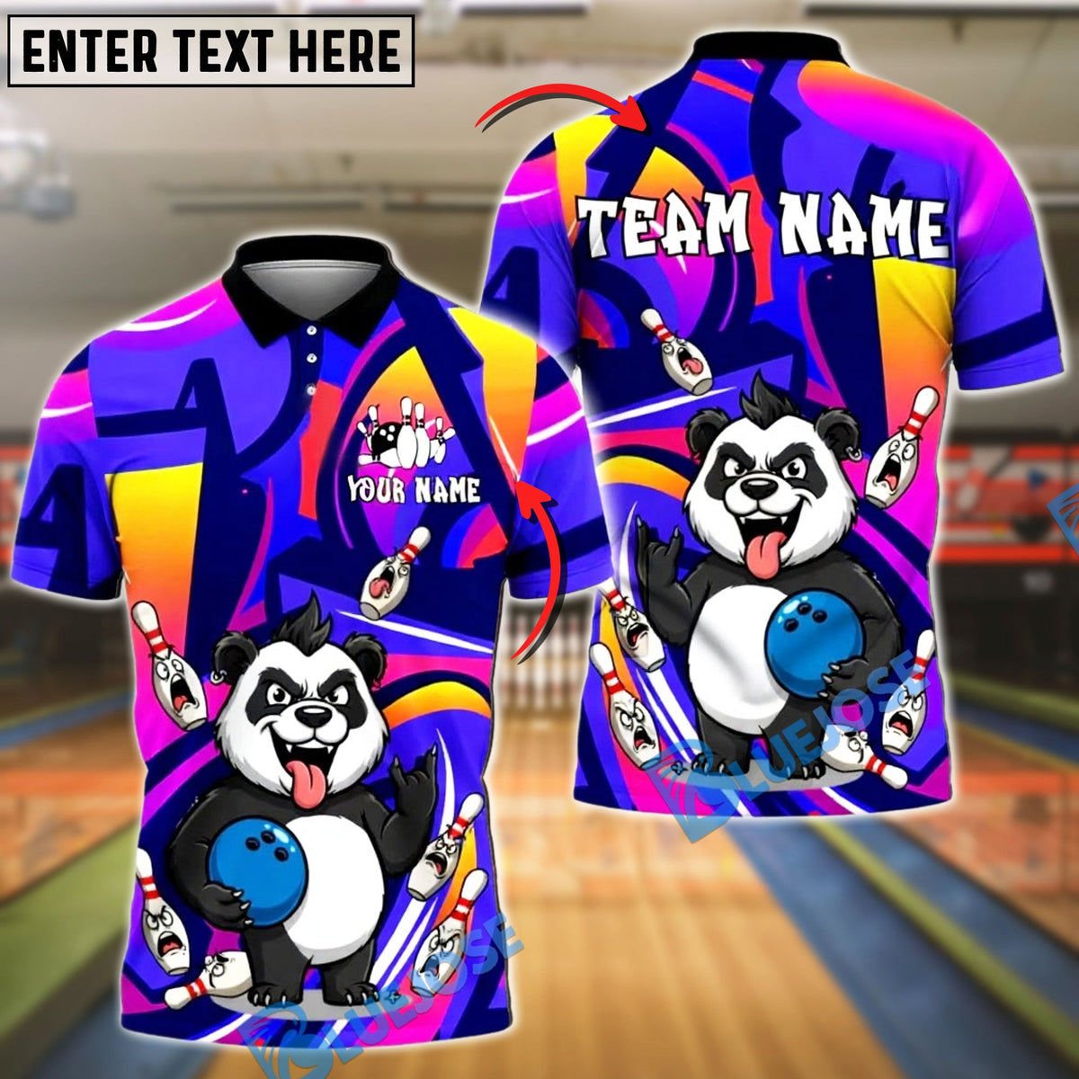 BlueJose Bowling And Pins Panda Cute Angry Graffiti Customized Name, Team Name 3D Shirt (4 Colors)