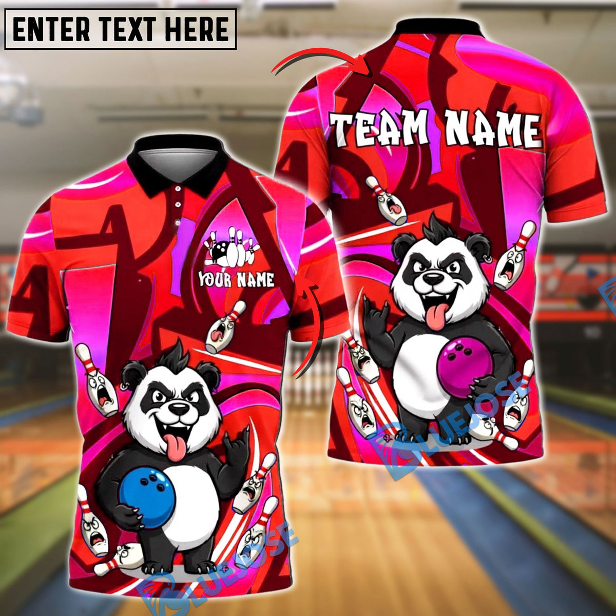 BlueJose Bowling And Pins Panda Cute Angry Graffiti Customized Name, Team Name 3D Shirt (4 Colors)