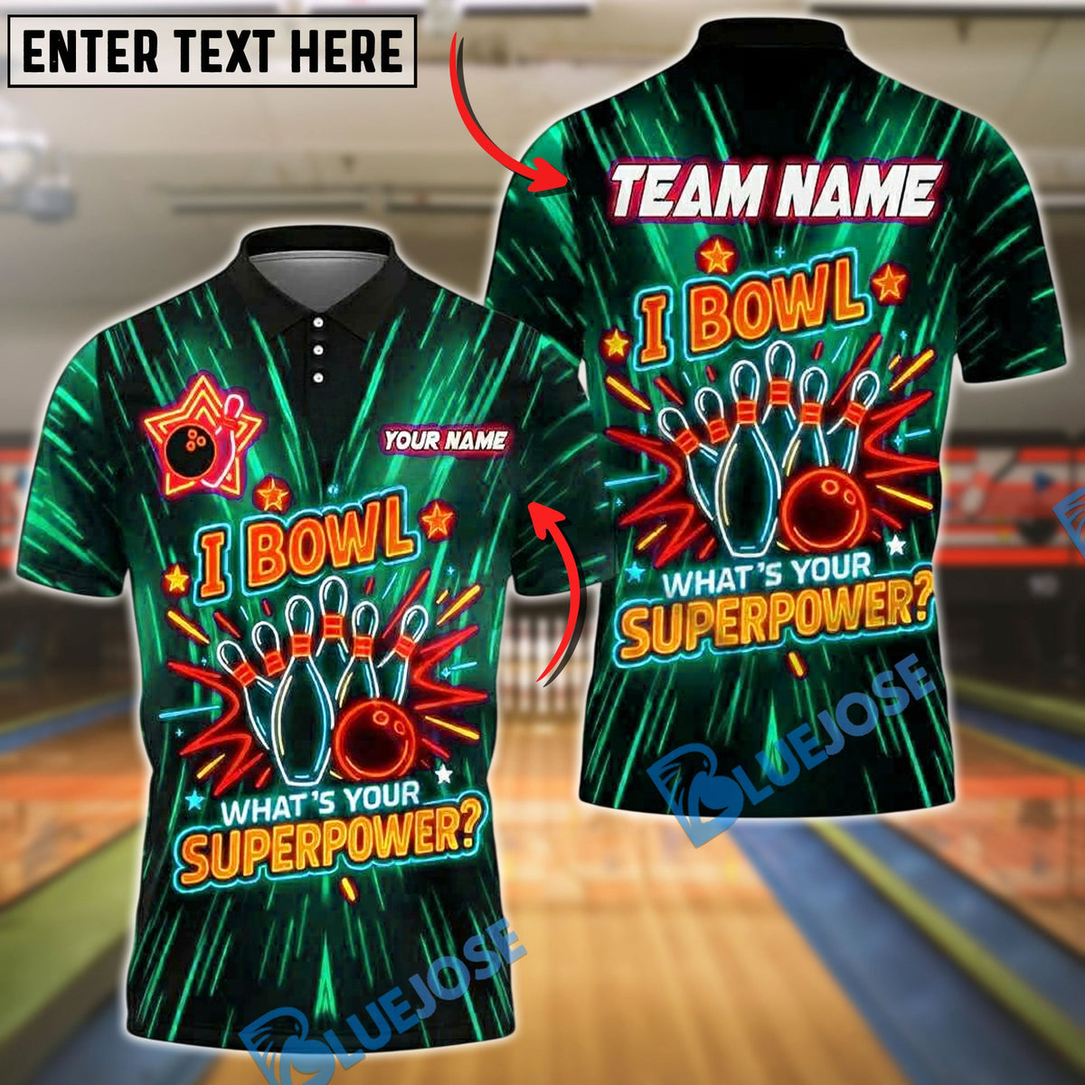 BlueJose Bowling And Pins Neon Superpower Funny Quote Customized Name 3D Shirt (4 Colors)