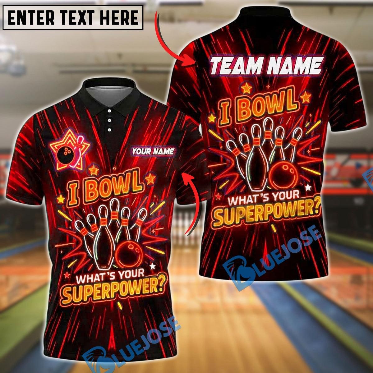 BlueJose Bowling And Pins Neon Superpower Funny Quote Customized Name 3D Shirt (4 Colors)