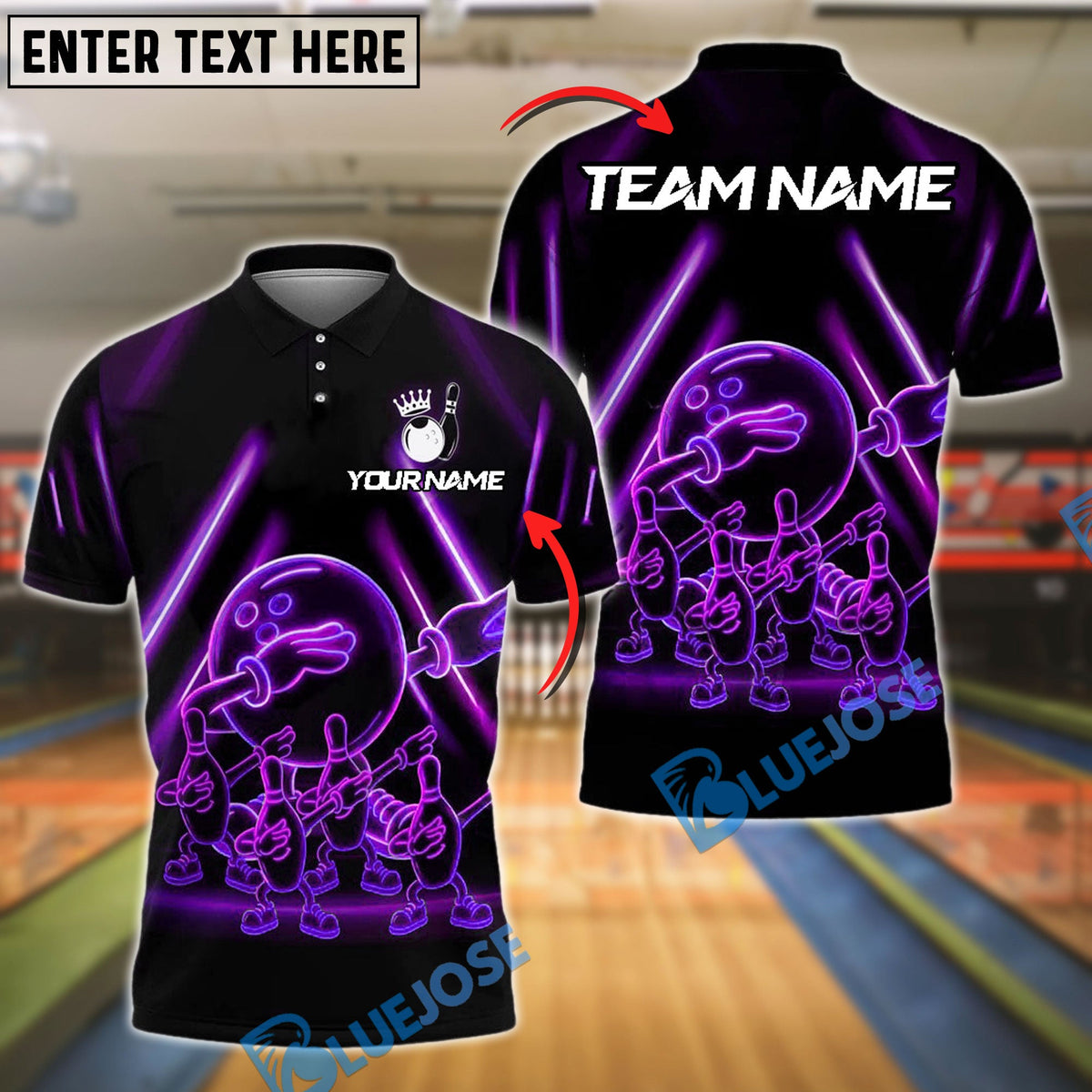 BlueJose Bowling Neon Dabbing Ball & Pins Customized Name, Team Name 3D Shirt (4 Colors)
