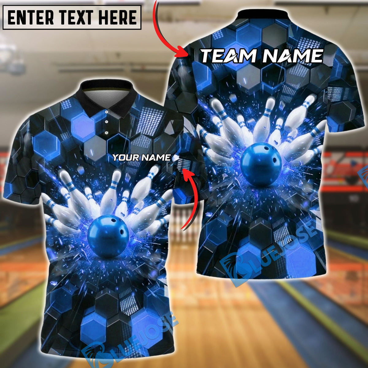BlueJose Bowling Strike Explosion Customized Name, Team Name 3D Shirt (4 Colors)