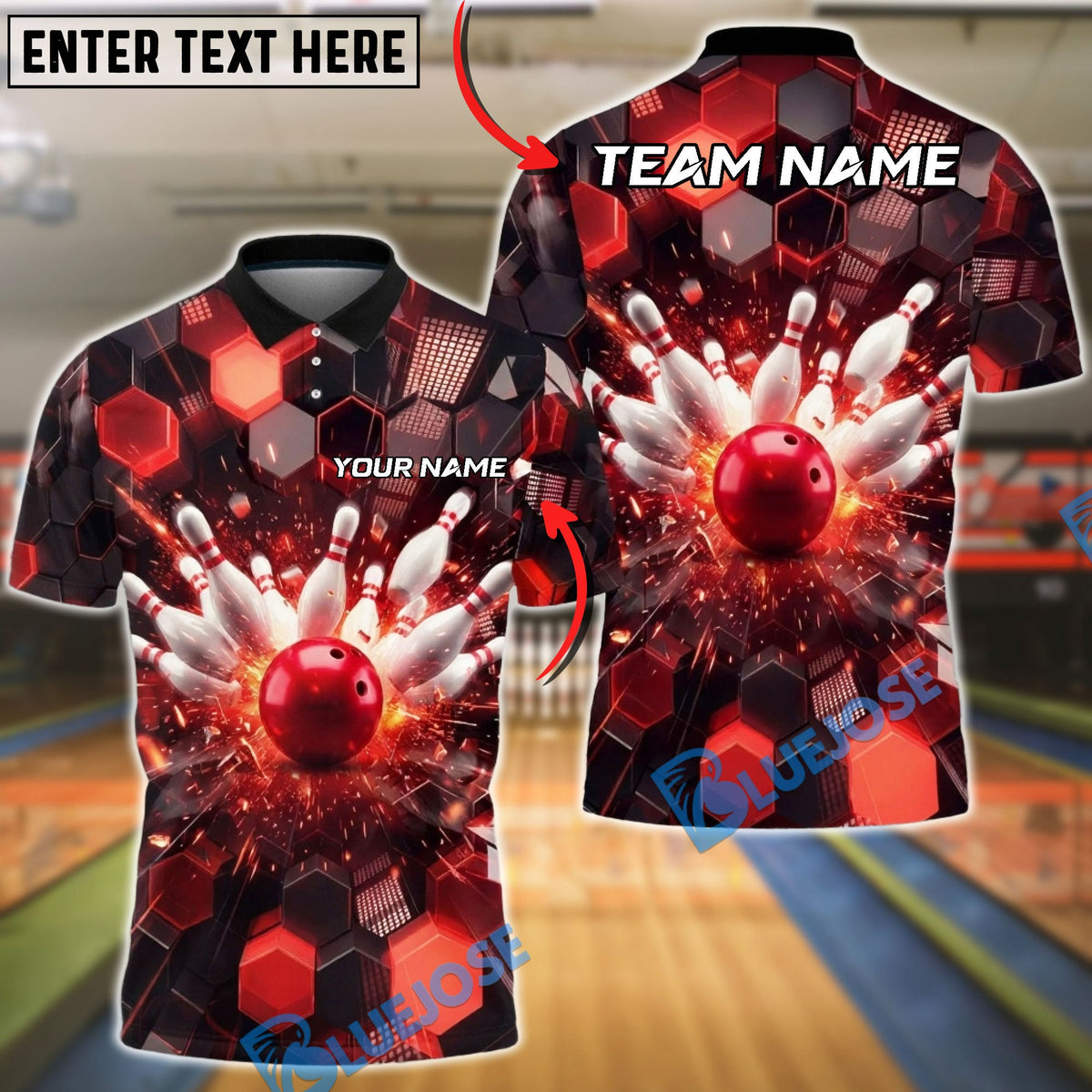 BlueJose Bowling Strike Explosion Customized Name, Team Name 3D Shirt (4 Colors)