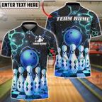 BlueJose Bowling And Pins Galaxy Neon Ball and Pins Customized Name, Team Name 3D Shirt (4 Colors)
