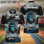 BlueJose Bowling And Pins Synthwave Gorilla Retro Neon Customized Name, Team Name 3D Shirt (6 Colors)