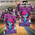 BlueJose Bowling And Pins Teddy Bear Graffiti Customized Name, Team Name 3D Shirt (4 Colors)