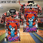 BlueJose Bowling And Pins Teddy Bear Graffiti Customized Name, Team Name 3D Shirt (4 Colors)