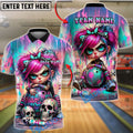 BlueJose Bowling And Pins Punk Girl Skull Graffiti Customized Name, Team Name 3D Shirt