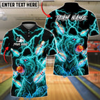 BlueJose Bowling Bear Neon Lightning Power Customized Name, Team Name 3D Shirt (4 Colors)