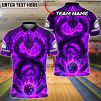BlueJose Bowling And Pins Dragon Flame Power Customized Name, Team Name 3D Shirt (4 Colors)