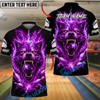 BlueJose Bowling Wolf Neon Lightning Customized Name, Team Name 3D Shirt (4 Colors)