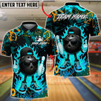 BlueJose Bowling And Pins Graffiti Cool Ball Fire Customized Name, Team Name 3D Shirt (4 Colors)
