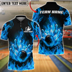 BlueJose Bowling And Pins Flaming Strike Burst Customized Name, Team Name 3D Shirt (4 Colors)