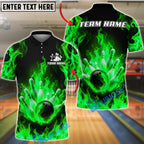 BlueJose Bowling And Pins Flaming Strike Burst Customized Name, Team Name 3D Shirt (4 Colors)