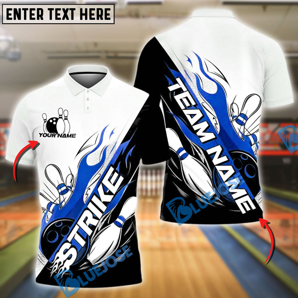 BlueJose Bowling And Pins Flame Strike Customized Name, Team Name 3D Shirt (4 Colors)