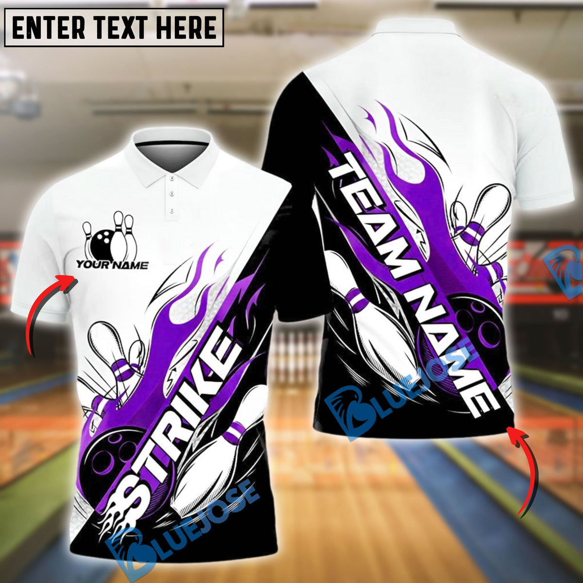 BlueJose Bowling And Pins Flame Strike Customized Name, Team Name 3D Shirt (4 Colors)
