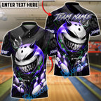 BlueJose Bowling & Pins Menacing Ball Face Green Horror Theme Customized Name, Team Name 3D Shirt (4 Colors)