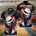 BlueJose Bowling & Pins Menacing Ball Face Green Horror Theme Customized Name, Team Name 3D Shirt (4 Colors)