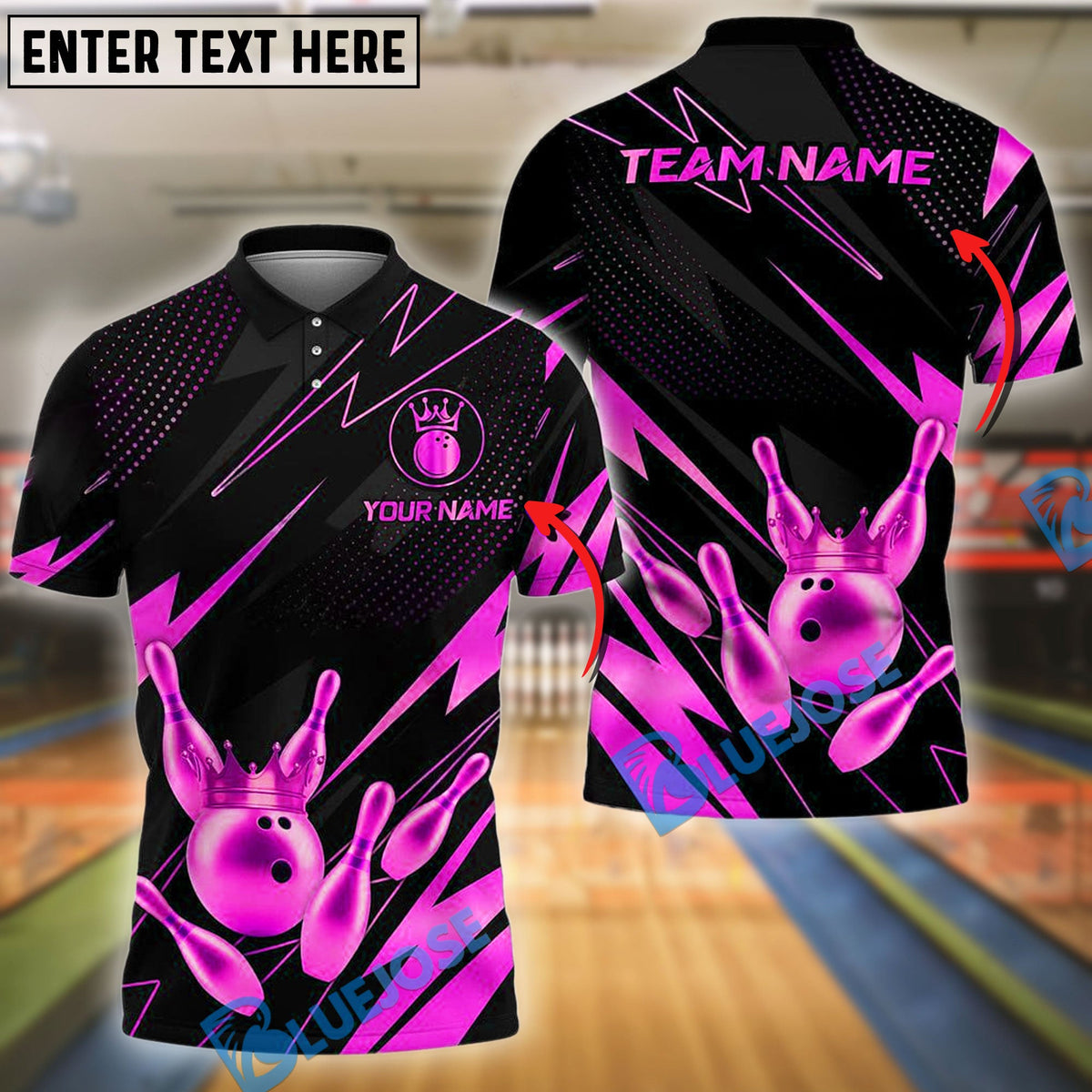 BlueJose Bowling And Pins Premium Crown Version 2 Customized Name 3D Shirt ( 6 Colors)
