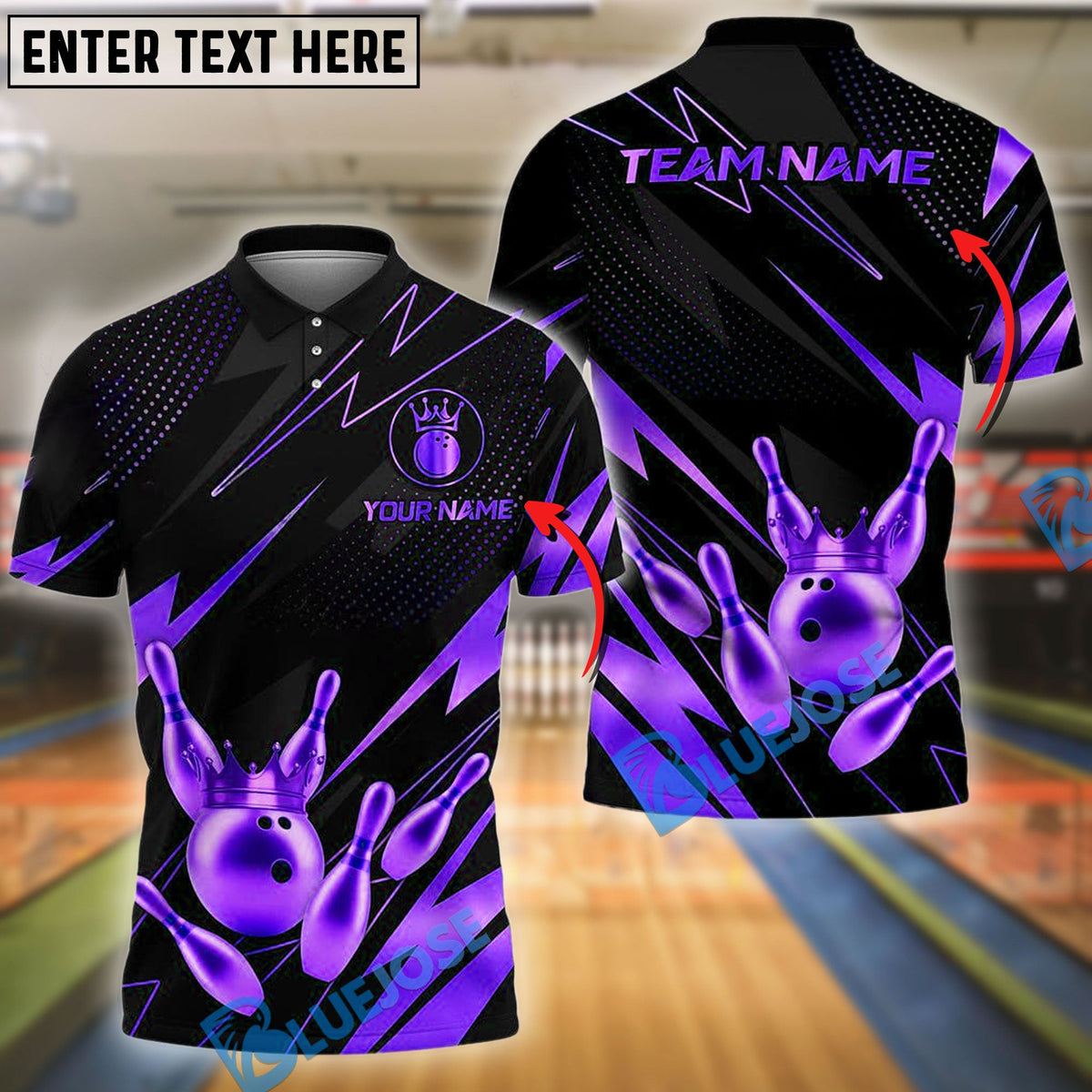 BlueJose Bowling And Pins Premium Crown Version 2 Customized Name 3D Shirt ( 6 Colors)