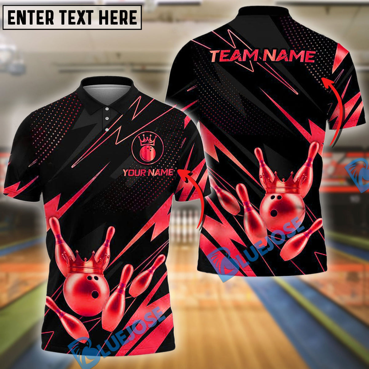 BlueJose Bowling And Pins Premium Crown Version 2 Customized Name 3D Shirt ( 6 Colors)