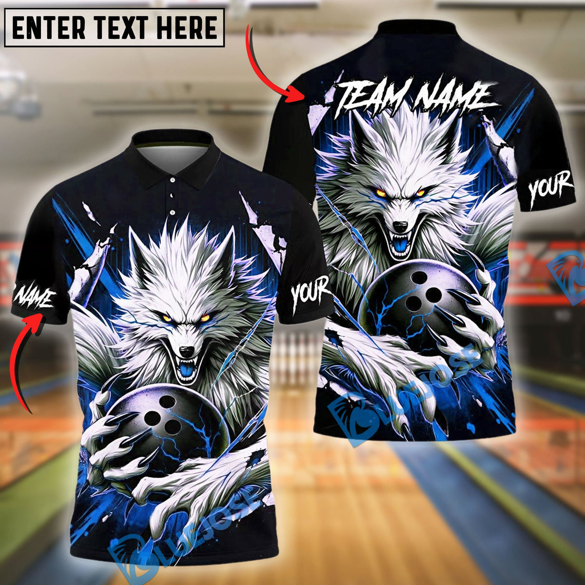 BlueJose Bowling And Pins Bloody Wolf Customized Name, Team Name 3D Shirt (4 Colors)