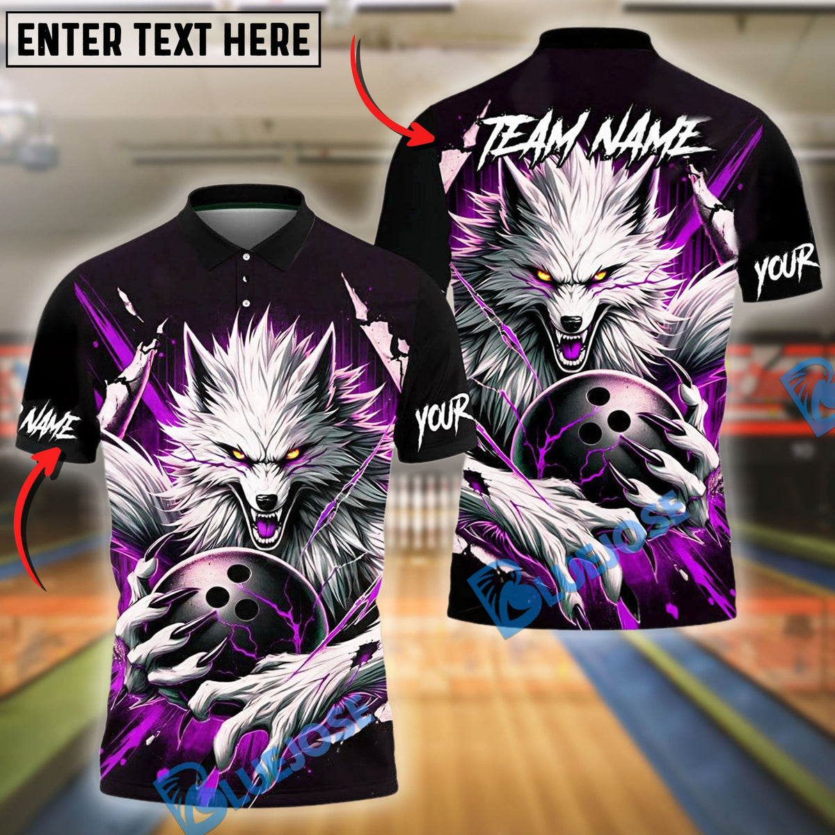 BlueJose Bowling And Pins Bloody Wolf Customized Name, Team Name 3D Shirt (4 Colors)