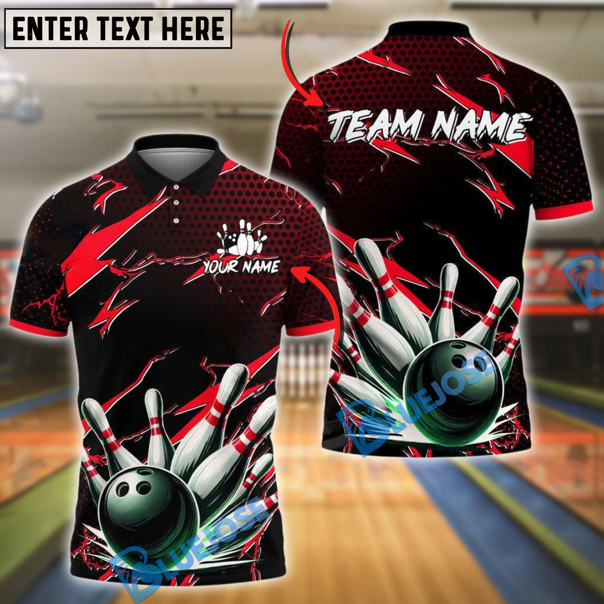 BlueJose Bowling And Pins Thunder Pattern Customized Name, Team Name 3D Shirt (4 Colors)