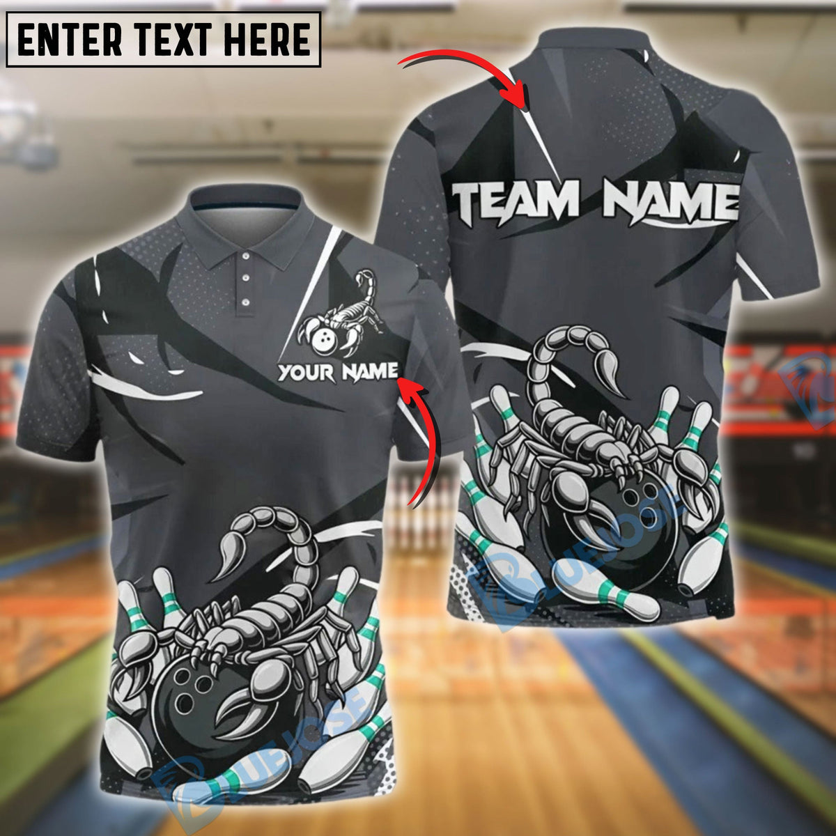 BlueJose Bowling And Pins Scorpion Monochrome Strike Design Customized Name, Team Name 3D Shirt (4 Colors)