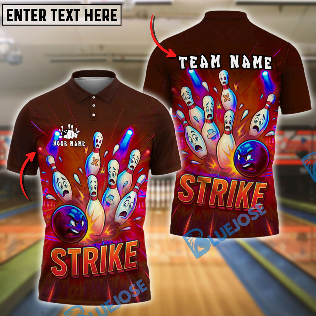 BlueJose Bowling And Pins Angry Ball Strike Explosion Style Customized Name, Team Name 3D Shirt (4 Colors)