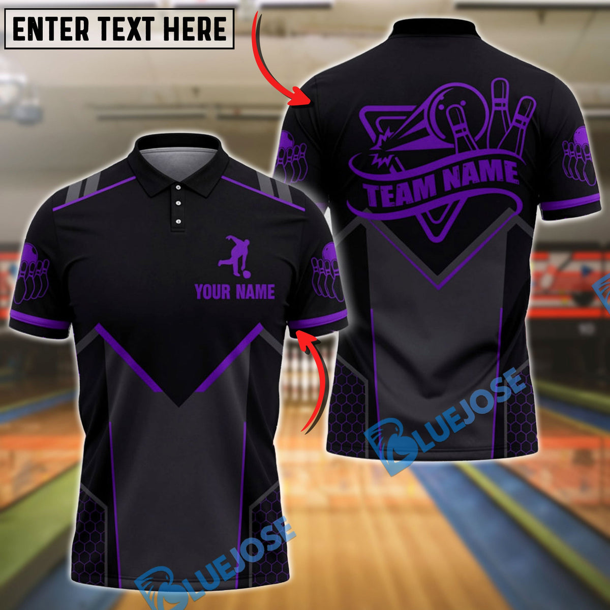 BlueJose Bowling And Pins Team Strike Black Performance Customized Name, Team Name 3D Shirt (4 Colors)
