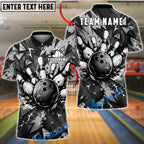 BlueJose Bowling And Pins Burst Geometric Customized Name, Team Name 3D Shirt (6 Colors)