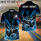 BlueJose Bowling & Pins Wolf Lightning Strike Neon Galaxy Customized Name, Team Name 3D Shirt (4 Colors)
