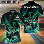 BlueJose Bowling & Pins Wolf Lightning Strike Neon Galaxy Customized Name, Team Name 3D Shirt (4 Colors)