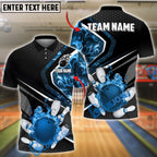 BlueJose Bowling And Pins Flame Pattern Customized Name, Team Name 3D Shirt (4 Colors)