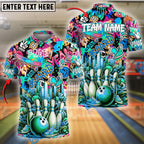 BlueJose Bowling And Pins Graffiti Pattern Customized Name, Team Name 3D Shirt (4 Colors)