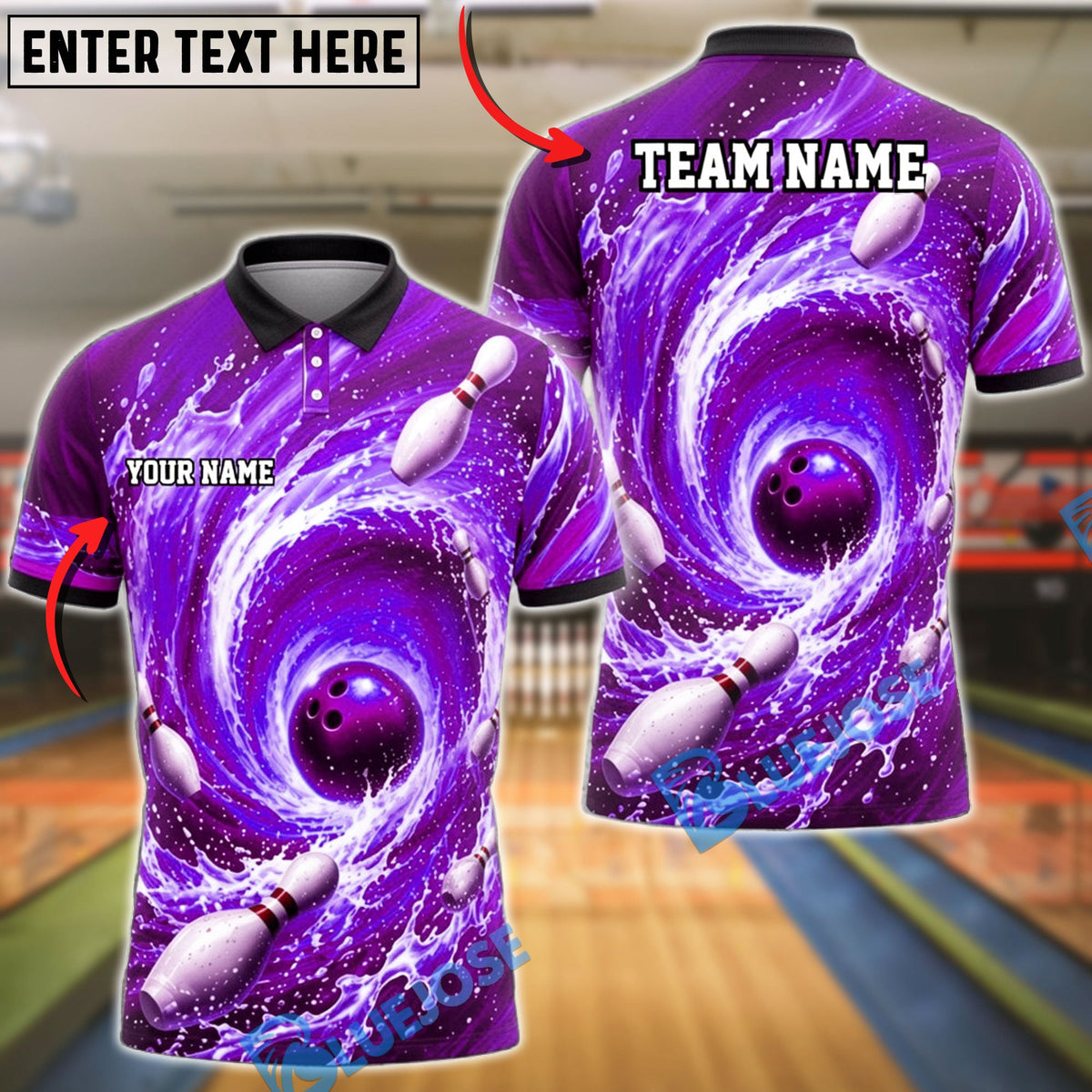 BlueJose Bowling Ocean Vortex Customized Name, Team Name 3D Shirt (4 Colors)