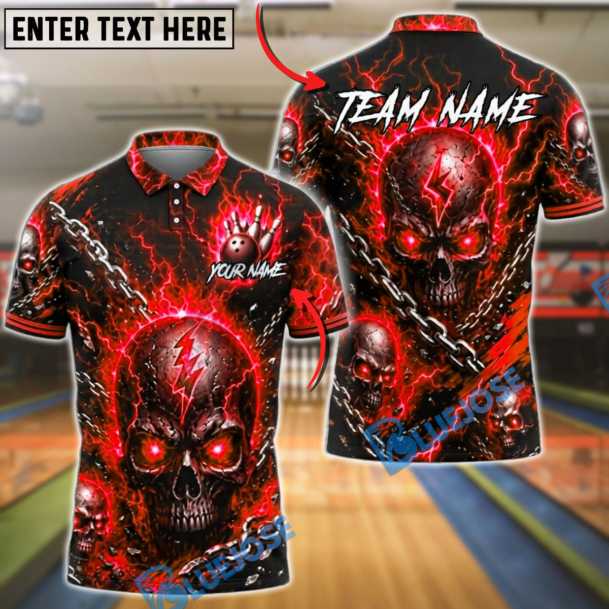 BlueJose Bowling Electric Skull Storm Customized Name, Team Name 3D Shirt (4 Colors)