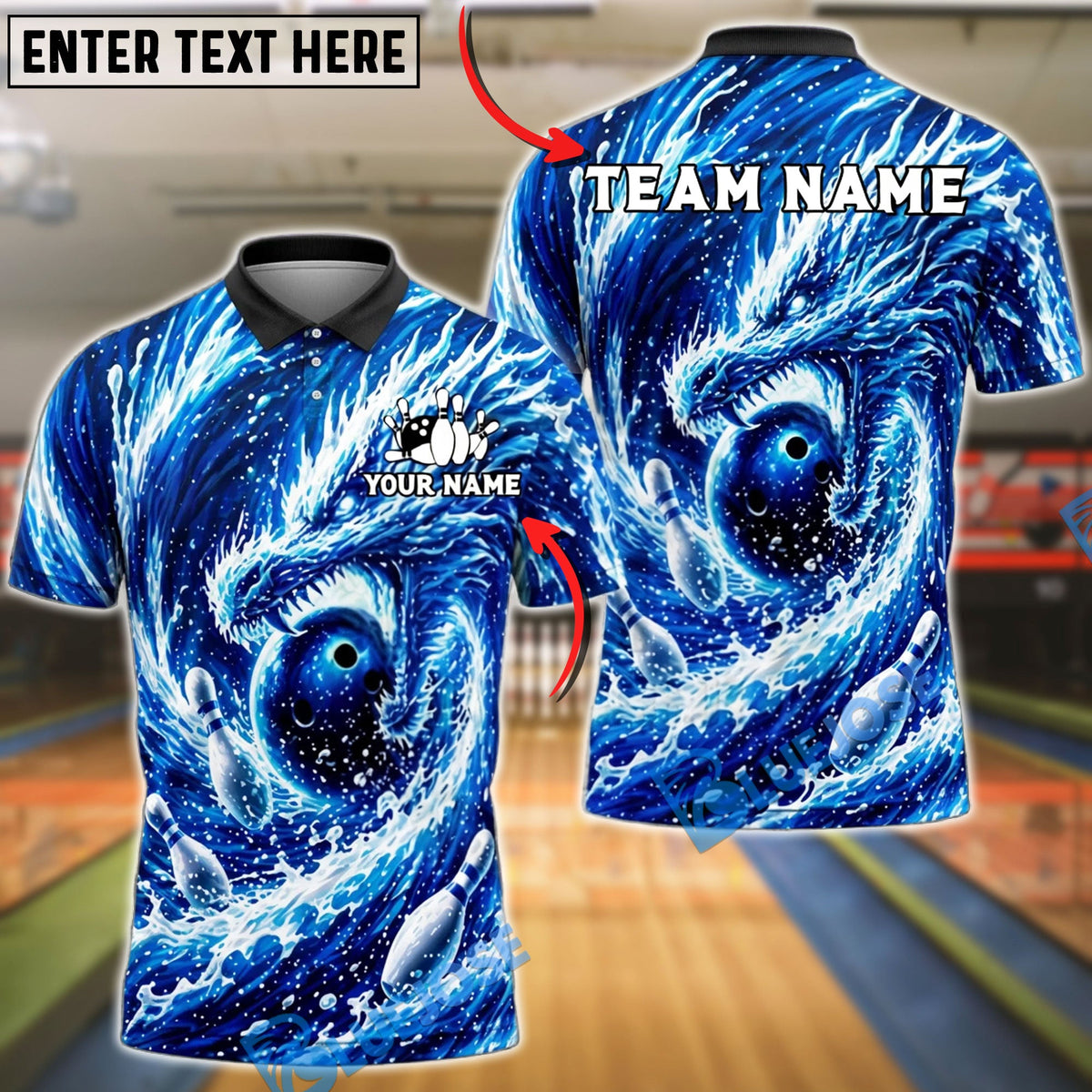 BlueJose Bowling Dragon Wave Whirlpool Customized Name, Team Name 3D Shirt (4 Colors)