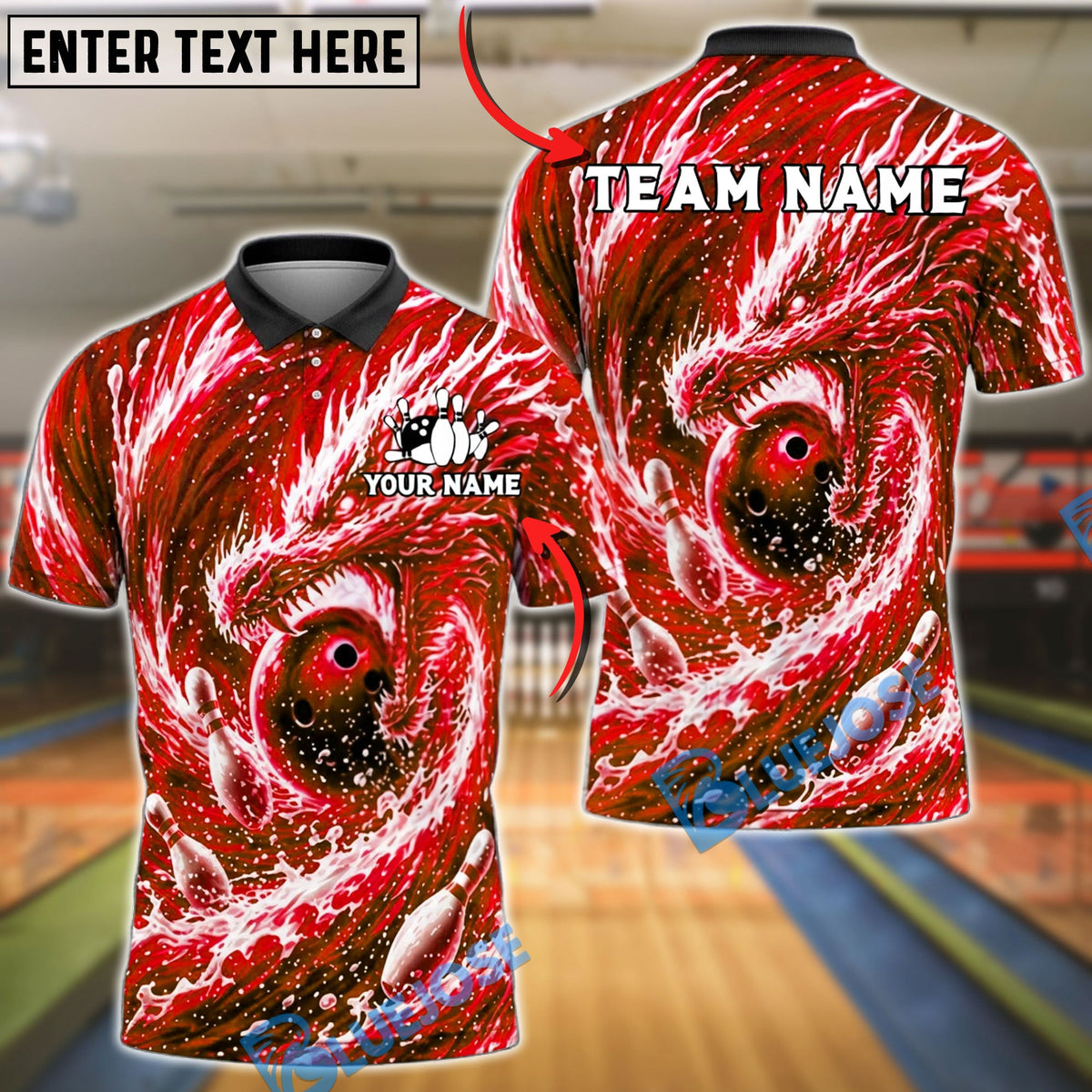 BlueJose Bowling Dragon Wave Whirlpool Customized Name, Team Name 3D Shirt (4 Colors)