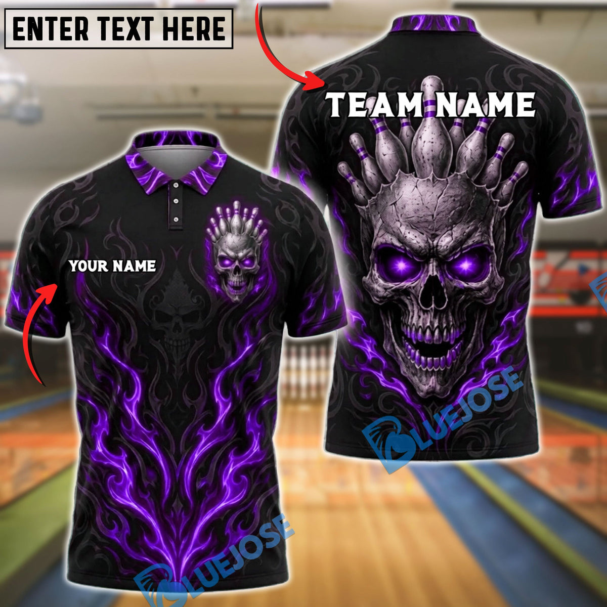 BlueJose Bowling Demon Skull Flame Customized Name, Team Name 3D Shirt (4 Colors)