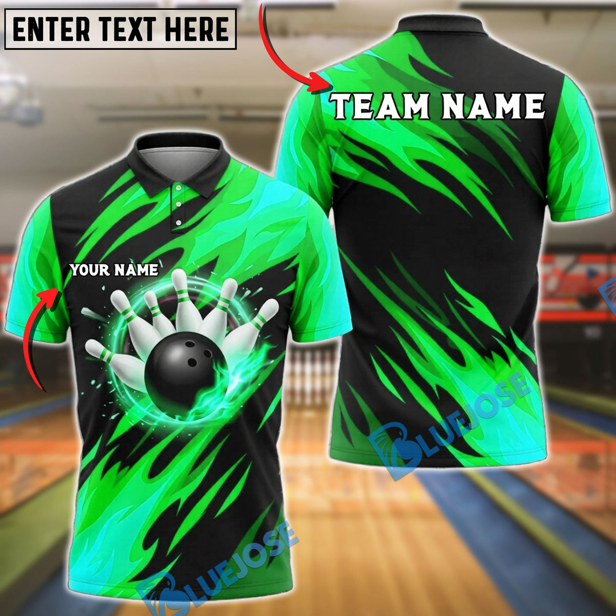 BlueJose Bowling Flaming Ball Phoenix Wings Customized Name, Team Name 3D Shirt (4 Colors)