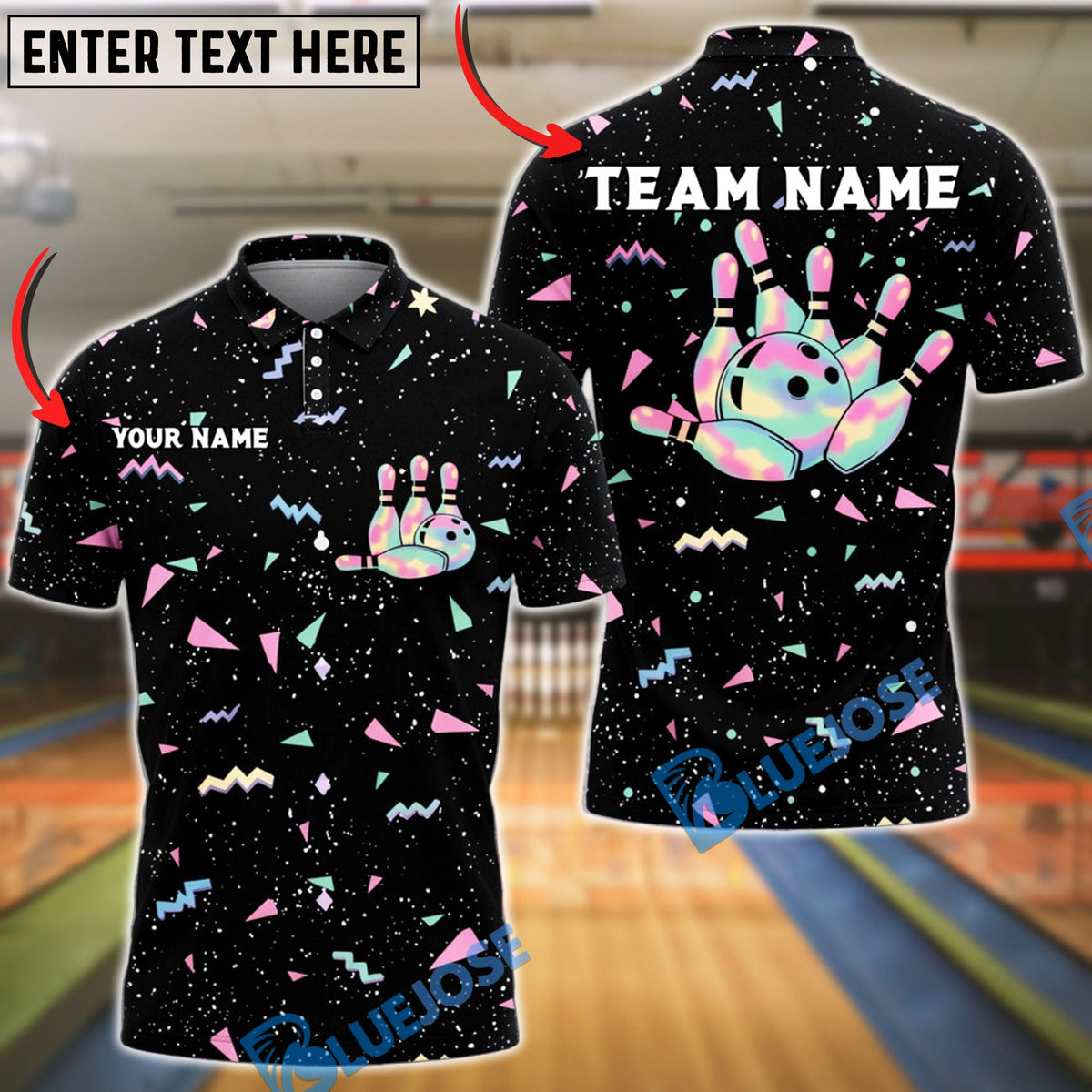 BlueJose Bowling Retro Galaxy Geometric Pattern Customized Name, Team Name 3D Shirt