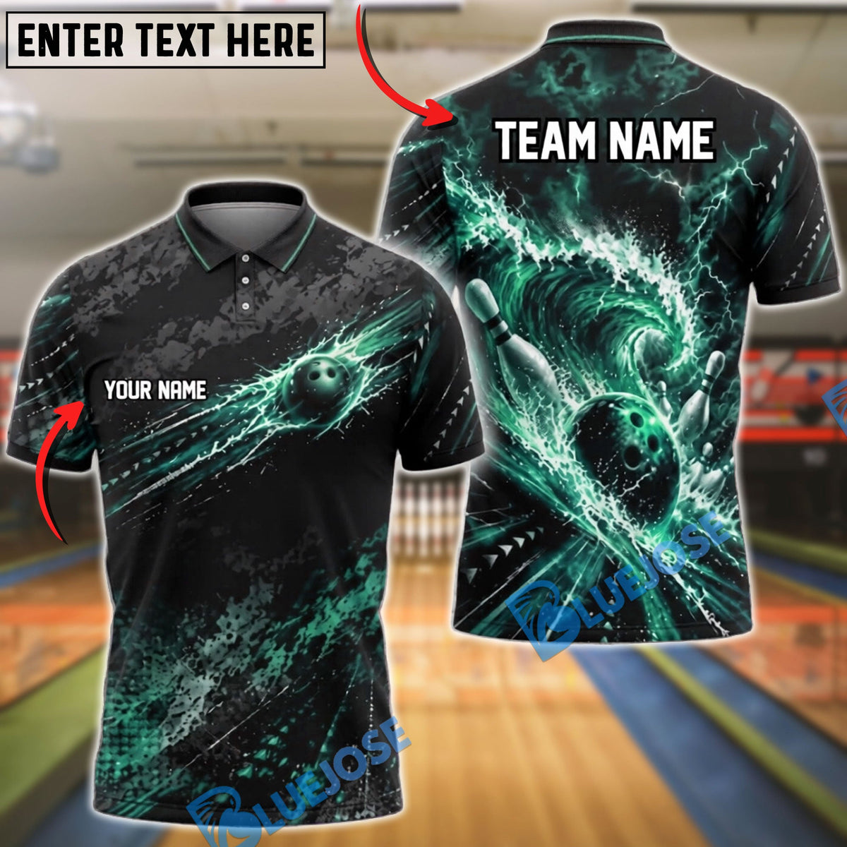BlueJose Bowling Lightning Sea Wave Energy Customized Name, Team Name 3D Shirt (4 Colors)
